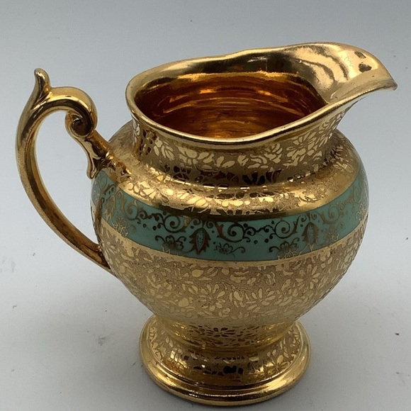 Vintage Le Mieux 24k Gold Hand Decorated Footed Cream Pitcher - Picture 5 of 14